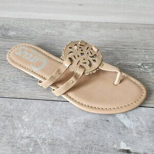 Sam Edelman Circus Womens Brown Cherri Tan Faux Leather Slip On Thong Sandal 8.5